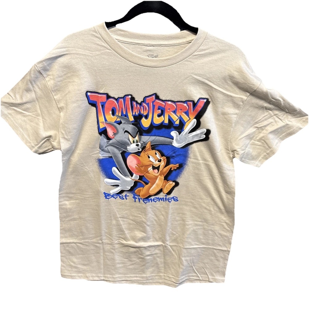 Tom & Jerry Cartoon Graphic Tee NWOT Tan Medium 100%‎ Cotton